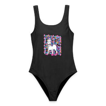 Frühling Sommer Einhorn Einhörner Kinder Kind - Frauen Badeanzug - Schwarz - Vorne - AI Model Female 172 light (172cm)