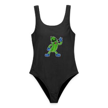 Gurke singt lustige Illustration Gemüse Geschenk - Frauen Badeanzug - Schwarz - Vorne - AI Model Female 172 light (172cm)