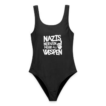 Nazis nerven mehr als Wespen - Frauen Badeanzug - Schwarz - Vorne - AI Model Female 172 light (172cm)