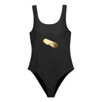 Saftiger Döner Lammfleisch Imbiss - Frauen Badeanzug - Schwarz - Vorne - AI Model Female 172 light (172cm)