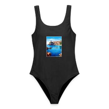 Dubrovnik Kroatien Vintage Reiseposter Souvenir - Frauen Badeanzug - Schwarz - Vorne - AI Model Female 172 light (172cm)
