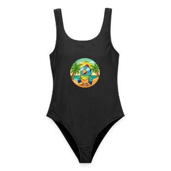 Papagei Lustige Cartoon Sommer Strand Sonnenbrille - Frauen Badeanzug - Schwarz - Vorne - AI Model Female 172 light (172cm)