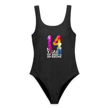 14 YEARS OF BEING AWESOME 14. GEBURTSTAG - Frauen Badeanzug - Schwarz - Vorne - AI Model Female 172 light (172cm)
