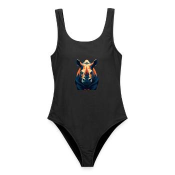 Nashorn Zeichentrickfigur Buntes Haustier Tier - Frauen Badeanzug - Schwarz - Vorne - AI Model Female 172 light (172cm)