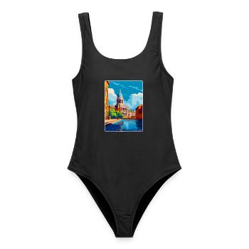 Nottingham Uk Vintage Reiseposter Souvenir WPA - Frauen Badeanzug - Schwarz - Vorne - AI Model Female 172 light (172cm)