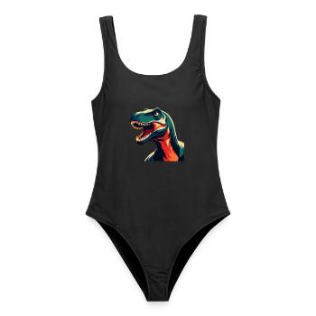 Dinosaurier Cartoon Figur Buntes Haustier Tier - Frauen Badeanzug - Schwarz - Vorne - AI Model Female 172 light (172cm)