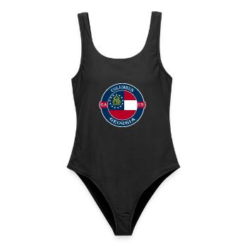 Columbus Georgia Flagge USA Reise Souvenir Abzeichen - Frauen Badeanzug - Schwarz - Vorne - AI Model Female 172 light (172cm)