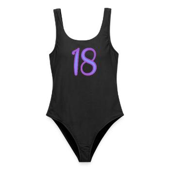 18. 18 JAHRE ALT. 18-JÄHRIGES JUBILÄUM. GEBURTSTAG 18 JAHRE. - Frauen Badeanzug - Schwarz - Vorne - AI Model Female 172 light (172cm)