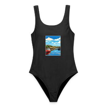 Bude Cornwall Vintage Reiseposter WPA Souvenir - Frauen Badeanzug - Schwarz - Vorne - AI Model Female 172 light (172cm)