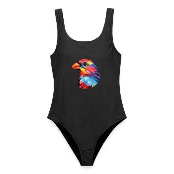 Finch Buntes Aquarell Tier Haustier Illustration - Frauen Badeanzug - Schwarz - Vorne - AI Model Female 172 light (172cm)