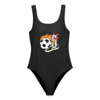 5. Geburtstag Fußballer Junge 5 Jahre Fußball - Frauen Badeanzug - Schwarz - Vorne - AI Model Female 172 light (172cm)