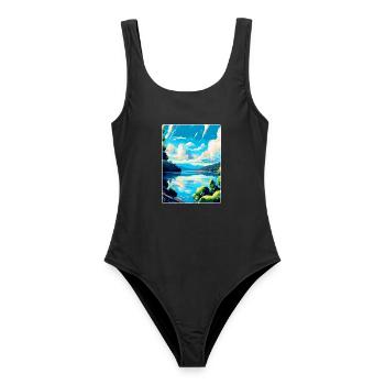 Donau Europa Vintage Reiseplakat Souvenir - Frauen Badeanzug - Schwarz - Vorne - AI Model Female 172 light (172cm)
