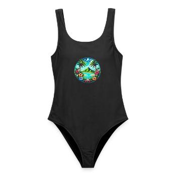 Karibische Insel Logo - Frauen Badeanzug - Schwarz - Vorne - AI Model Female 172 light (172cm)