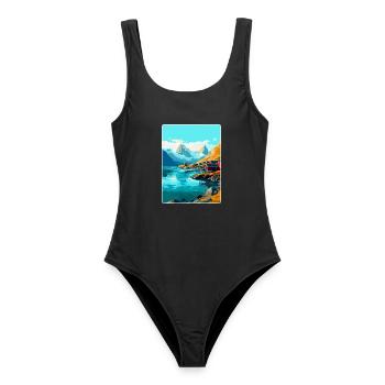 Lofoten Norwegen Vintage Reiseposter WPA - Frauen Badeanzug - Schwarz - Vorne - AI Model Female 172 light (172cm)