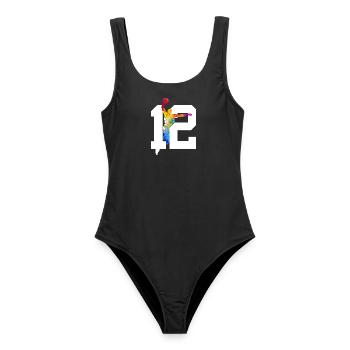 NUMMER 12 BASKETBALL 12. GEBURTSTAG - Frauen Badeanzug - Schwarz - Vorne - AI Model Female 172 light (172cm)