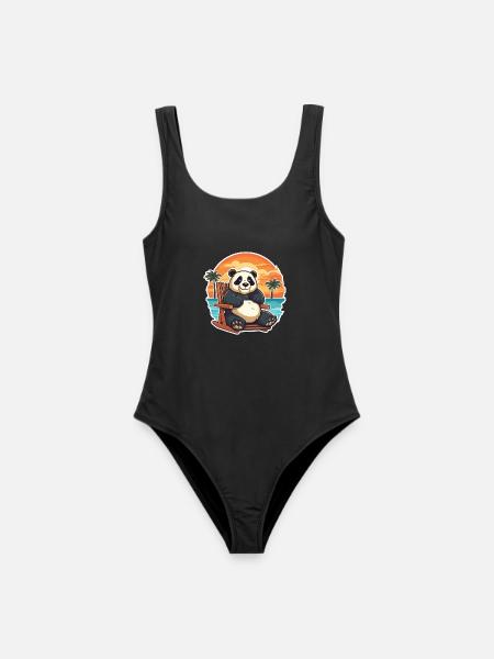 Panda Lustige Karikatur Kawaii Strand Illustration - Frauen Badeanzug - Schwarz