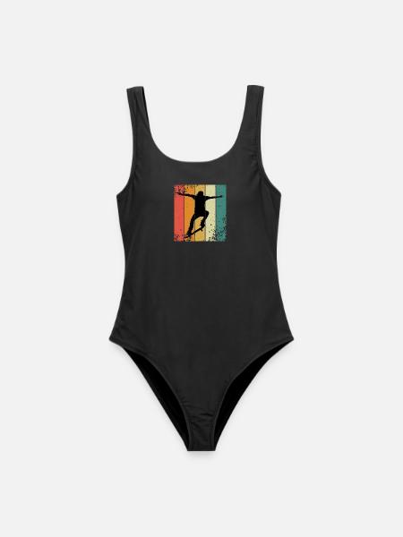 Retro-Skate-Silhouette auf farbigen Panels - Frauen Badeanzug - Schwarz