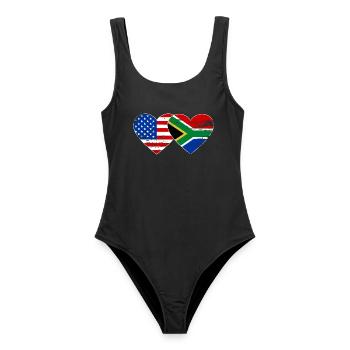 USA Südafrika Flagge Herzform used - Frauen Badeanzug - Schwarz - Vorne - AI Model Female 172 light (172cm)