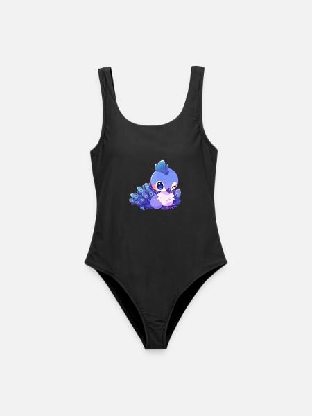 Pfau Niedlich Glücklich Kawaii Cartoon Clipart Tier - Frauen Badeanzug - Schwarz