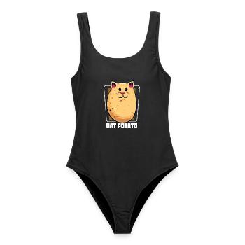Katze Kartoffel Cartoon - Frauen Badeanzug - Schwarz - Vorne - AI Model Female 172 light (172cm)