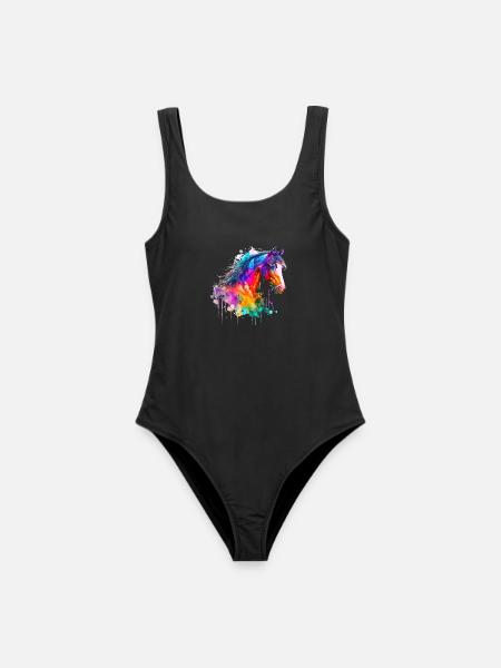 Idee Leidenschaft Pferde Reiter Aquarell Splash Art - Frauen Badeanzug - Schwarz