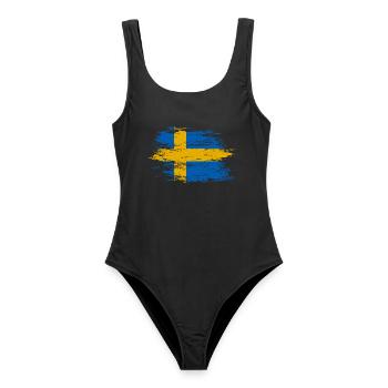 Schweden Flagge used - Frauen Badeanzug - Schwarz - Vorne - AI Model Female 172 light (172cm)