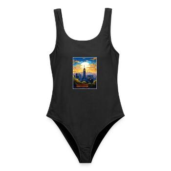 Manhattan New York Vintage Reiseposter Souvenir - Frauen Badeanzug - Schwarz - Vorne - AI Model Female 172 light (172cm)