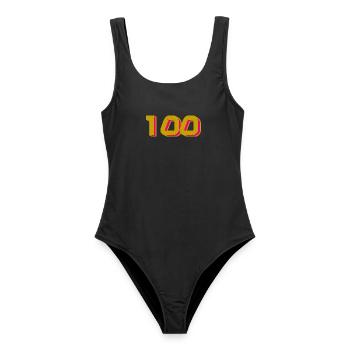 100. 100 JAHRE. 100-JÄHRIGES JUBILÄUM. 100. GEBURTSTAG - Frauen Badeanzug - Schwarz - Vorne - AI Model Female 172 light (172cm)