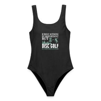 Bildung ist wichtig, aber Disc Golf ist noch wicht - Frauen Badeanzug - Schwarz - Vorne - AI Model Female 172 light (172cm)