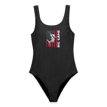 Jumping Marlin with US flag Deep Sea Fishing - Women's Swimsuit - black - Front - AI Model Female 172 light (172cm)