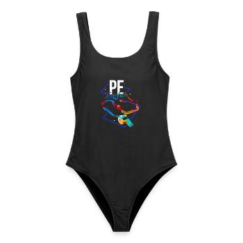Motivierter Sportlehrer Turnhalle - Frauen Badeanzug - Schwarz - Vorne - AI Model Female 172 light (172cm)