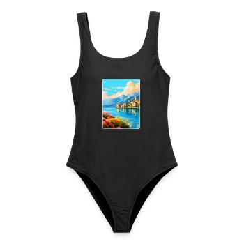 Lac de Côme Italie Affiche de voyage vintage Souvenir WPA - Maillot de bain femme - noir - Devant - AI Model Female 172 light (172cm)