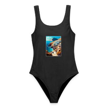Folegandros Griechenland Dekoration Reiseposter - Frauen Badeanzug - Schwarz - Vorne - AI Model Female 172 light (172cm)