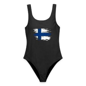 Finnland Flagge used - Frauen Badeanzug - Schwarz - Vorne - AI Model Female 172 light (172cm)