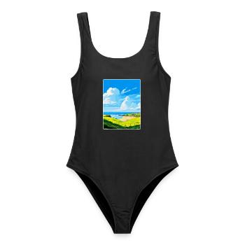 Crantock Cornwall England Uk Travel Poster WPA - Women's Swimsuit - black - Front - AI Model Female 172 light (172cm)