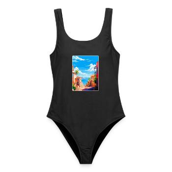 Palma Nova Spanien Vintage Reiseplakat Souvenir - Frauen Badeanzug - Schwarz - Vorne - AI Model Female 172 light (172cm)