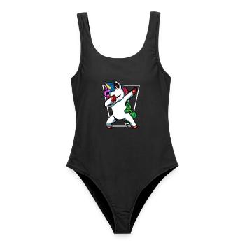 Unicorn Dab mit Regenbogen - Frauen Badeanzug - Schwarz - Vorne - AI Model Female 172 light (172cm)