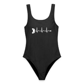 EKG - Herzkurve - Puls - Gamer - Controller - Frauen Badeanzug - Schwarz - Vorne - AI Model Female 172 light (172cm)