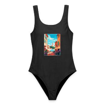 St Tropez France Affiche de voyage vintage souvenir - Maillot de bain femme - noir - Devant - AI Model Female 172 light (172cm)