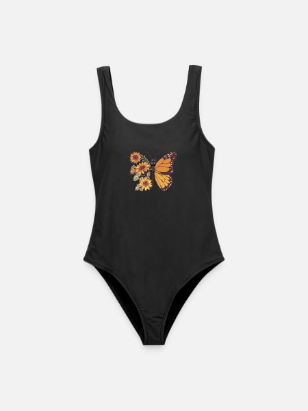 Schmetterling Sonnenblumen - Frauen Badeanzug - Schwarz