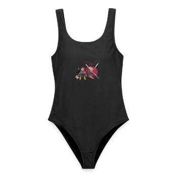 Abenteuer Omas - Frauen Badeanzug - Schwarz - Vorne - AI Model Female 172 light (172cm)