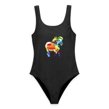 Zotteliges Shetlandpony Pferdemädchen - Frauen Badeanzug - Schwarz - Vorne - AI Model Female 172 light (172cm)