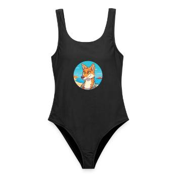 Kojote Aquarell Cartoon Kawaii Clipart Tier - Frauen Badeanzug - Schwarz - Vorne - AI Model Female 172 light (172cm)