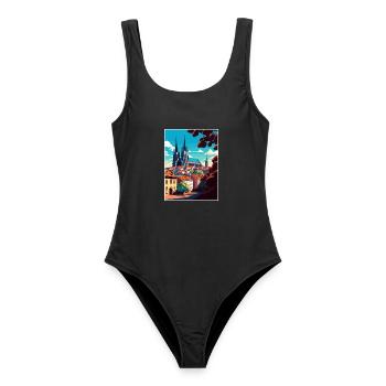 Brünn Tschechische Republik Vintage Reiseplakat Souvenir - Frauen Badeanzug - Schwarz - Vorne - AI Model Female 172 light (172cm)
