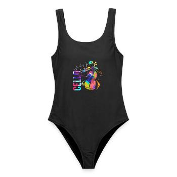 Elegantes Cello Streichorchester - Frauen Badeanzug - Schwarz - Vorne - AI Model Female 172 light (172cm)