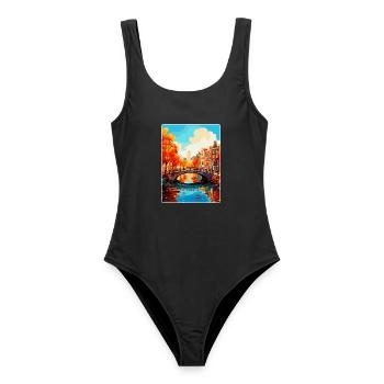 Amsterdam Niederlande Vintage Reiseplakat WPA - Frauen Badeanzug - Schwarz - Vorne - AI Model Female 172 light (172cm)