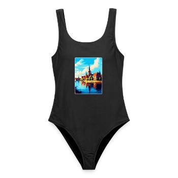 Szczecin Pologne Affiche de voyage vintage souvenir WPA - Maillot de bain femme - noir - Devant - AI Model Female 172 light (172cm)