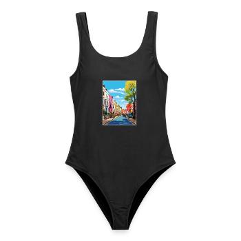 Notting Hill London Vintage Reiseposter Souvenir - Frauen Badeanzug - Schwarz - Vorne - AI Model Female 172 light (172cm)