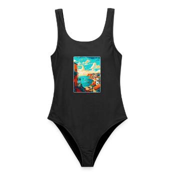 Lagos Portugal Vintage Reiseplakat Souvenir WPA - Frauen Badeanzug - Schwarz - Vorne - AI Model Female 172 light (172cm)