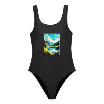 Lake District England Uk Vintage Travel Poster WPA - Women's Swimsuit - black - Front - AI Model Female 172 light (172cm)